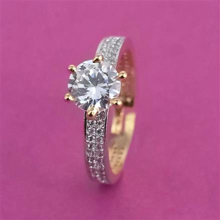 American Diamond Adjustable Ring With Mehndi Plating 2 Tone Plating Rhodium Plating