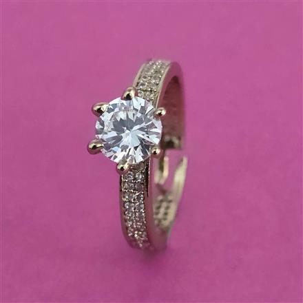 American Diamond Adjustable Ring With Mehndi Plating 2 Tone Plating Rhodium Plating