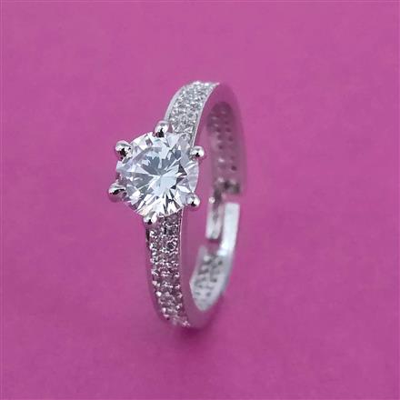 American Diamond Adjustable Ring With Mehndi Plating 2 Tone Plating Rhodium Plating
