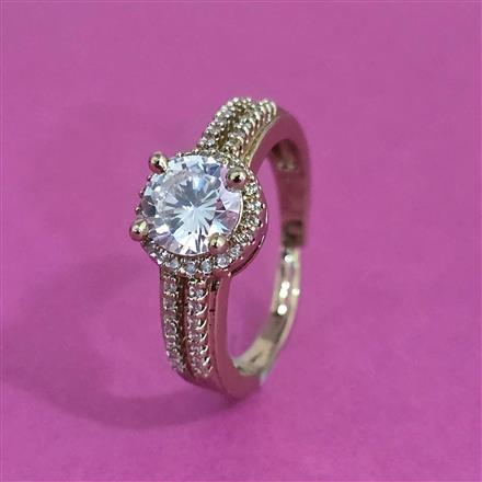 American Diamond Adjustable Ring With Mehndi Plating 2 Tone Plating Rhodium Plating