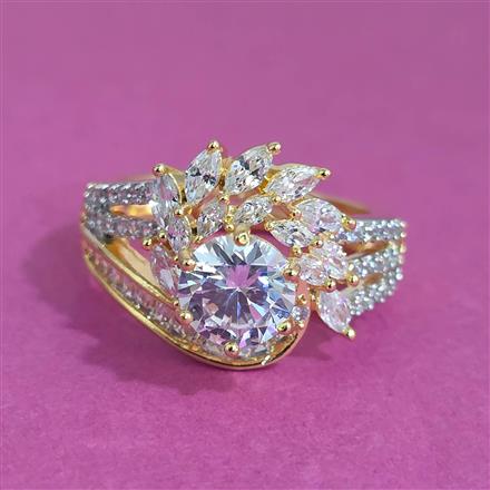 American Diamond Adjustable Ring With Mehndi Plating 2 Tone Plating Rhodium Plating