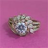 American Diamond Adjustable Ring With Mehndi Plating 2 Tone Plating Rhodium Plating