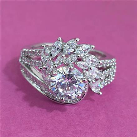 American Diamond Adjustable Ring With Mehndi Plating 2 Tone Plating Rhodium Plating