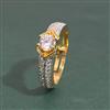 American Diamond Adjustable Ring With Mehndi Plating 2 Tone Plating Rhodium Plating