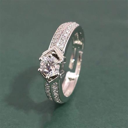 American Diamond Adjustable Ring With Mehndi Plating 2 Tone Plating Rhodium Plating