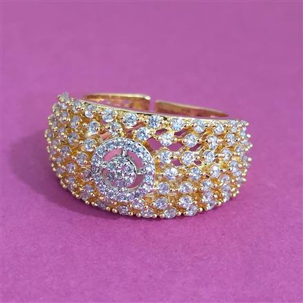 American Diamond Adjustable Ring With Mehndi Plating 2 Tone Plating Rhodium Plating