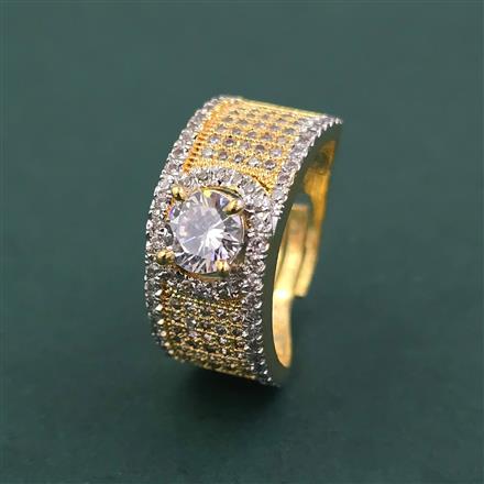 American Diamond Adjustable Ring With 2 Tone Plating Mehndi Plating Rhodium Plating