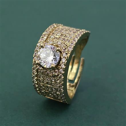 American Diamond Adjustable Ring With 2 Tone Plating Mehndi Plating Rhodium Plating