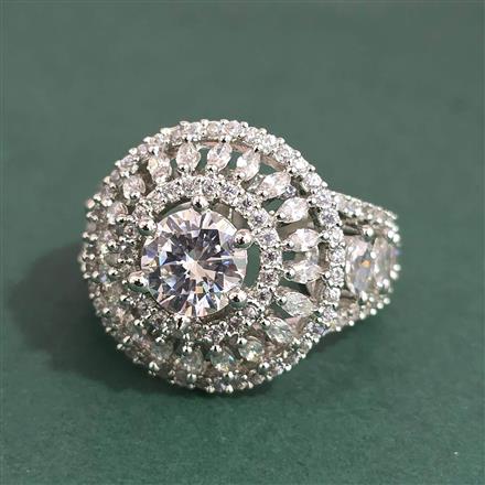 American Diamond Adjustable Ring With Mehndi Plating 2 Tone Plating Rhodium Plating