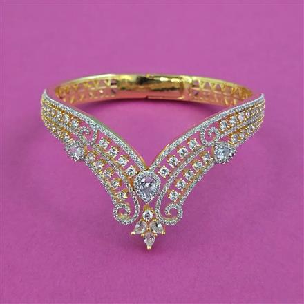 American Diamond Classic Kada With Mehndi Plating 2 Tone Plating Rhodium Plating