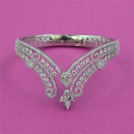 American Diamond Classic Kada With Mehndi Plating 2 Tone Plating Rhodium Plating