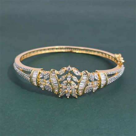 American Diamond Openable Kada With Mehndi Plating 2 Tone Plating Rhodium Plating
