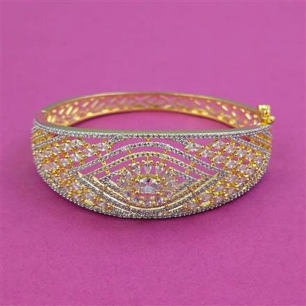 American Diamond Openable Kada With Mehndi Plating 2 Tone Plating Rhodium Plating