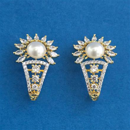 American Diamond Moti Earring With Mehndi Plating 2 Tone Plating Rhodium Plating