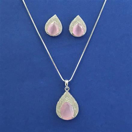 American Diamond Classic Pendant Set With Rhodium Plating