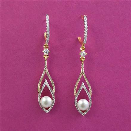 American Diamond Moti Earring With 2 Tone Plating Rhodium Plating