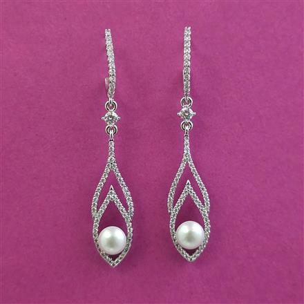 American Diamond Moti Earring With 2 Tone Plating Rhodium Plating