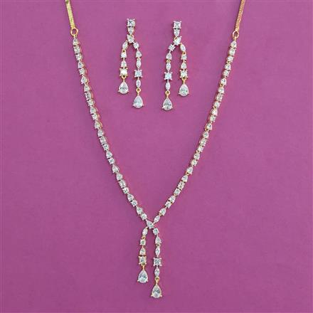 American Diamond Classic Necklace With Mehndi Plating 2 Tone Plating Rhodium Plating