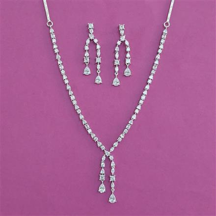 American Diamond Classic Necklace With Mehndi Plating 2 Tone Plating Rhodium Plating