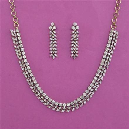 American Diamond Delicate Necklace With Mehndi Plating Rhodium Plating