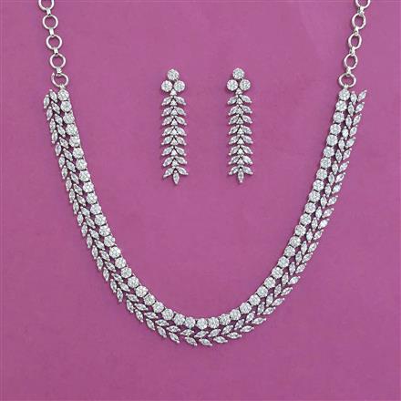 American Diamond Delicate Necklace With Mehndi Plating Rhodium Plating
