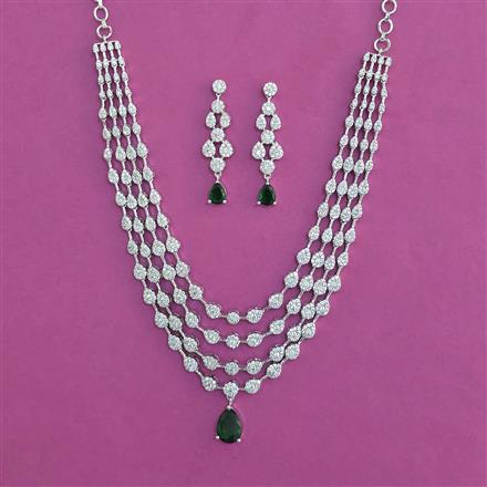 American Diamond 4 Line Necklace With Rhodium Plating