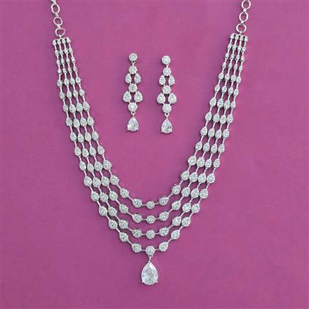 American Diamond 4 Line Necklace With Rhodium Plating