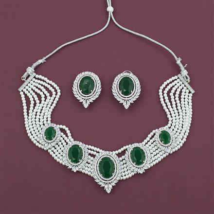 American Diamond Choker Necklace With Rhodium Plating