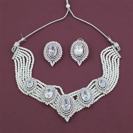 American Diamond Choker Necklace With Rhodium Plating
