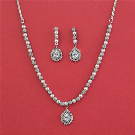 American Diamond Moti Necklace with Rhodium Plating