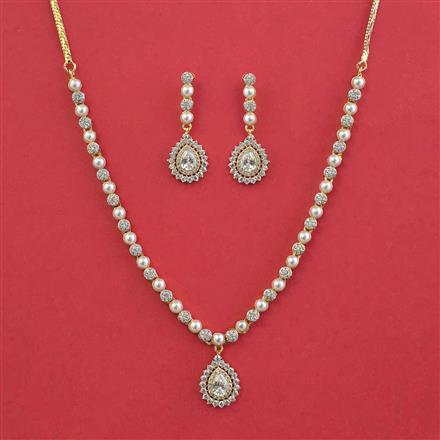 American Diamond Moti Necklace with 2 Tone Plating