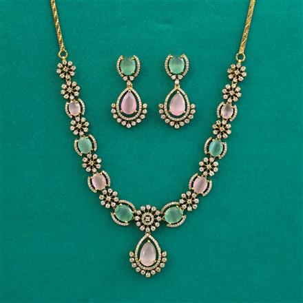 American Diamond Classic Necklace with Mehndi Plating