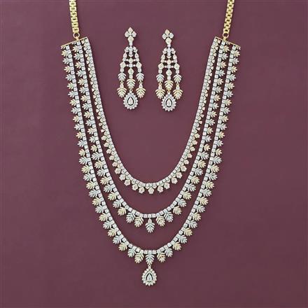 American Diamond 3 Line Necklace with Rhodium Plating 2 Tone Plating