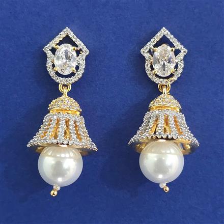 American Diamond Jhumki with Rhodium Plating 2 Tone Plating Mehndi Plating
