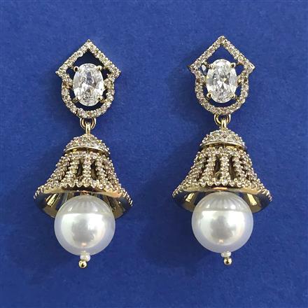 American Diamond Jhumki with Rhodium Plating 2 Tone Plating Mehndi Plating