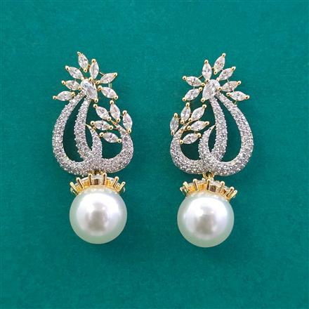 American Diamond Moti Earring with Rhodium Plating 2 Tone Plating