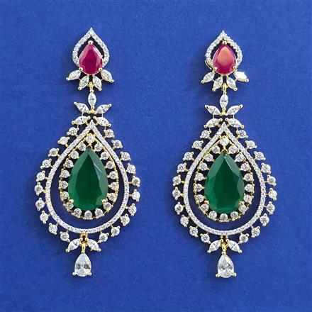 American Diamond Long Earring with 2 Tone Plating