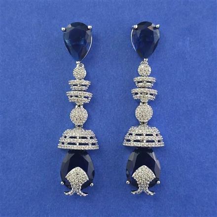 American Diamond Long Earring with Rhodium Plating