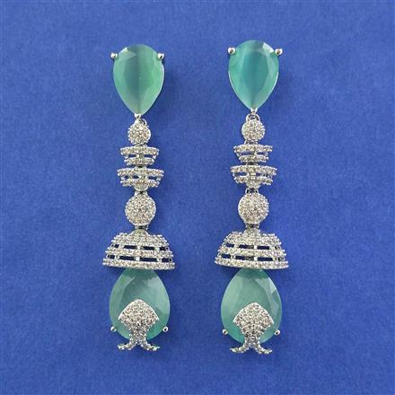 American Diamond Long Earring with Rhodium Plating