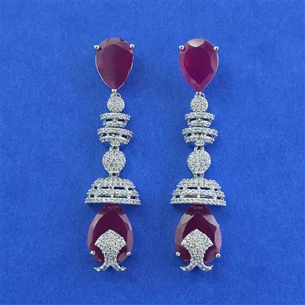 American Diamond Long Earring with Rhodium Plating