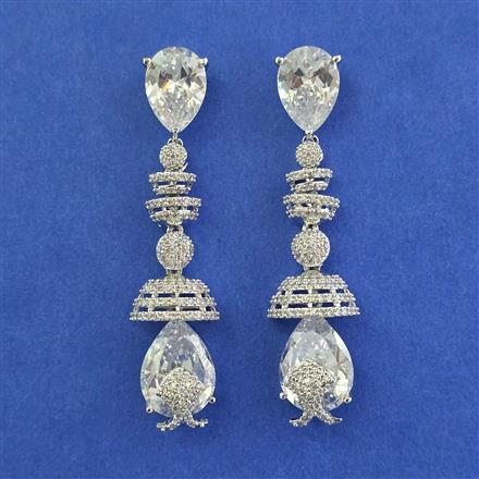 American Diamond Long Earring with Rhodium Plating