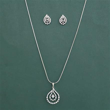 American Diamond Classic Pendant Set with Rhodium Plating