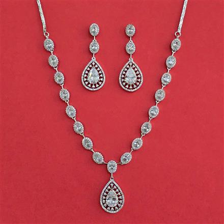 American Diamond Classic Necklace with Rhodium Plating