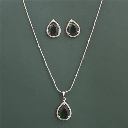 American Diamond Classic Pendant Set with Rhodium Plating