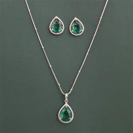 American Diamond Classic Pendant Set with Rhodium Plating