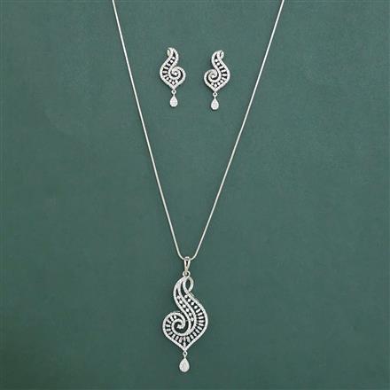 American Diamond Classic Pendant Set with Rhodium Plating