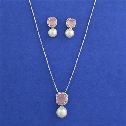 American Diamond Moti Pendant Set with Rhodium Plating