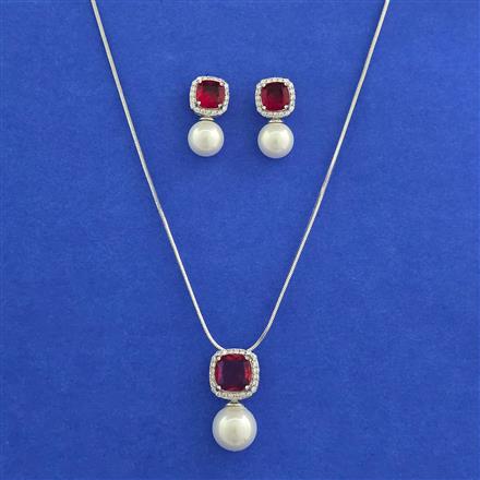 American Diamond Moti Pendant Set with Rhodium Plating