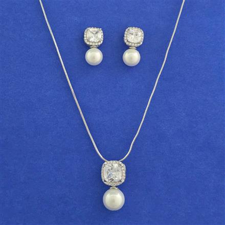 American Diamond Moti Pendant Set with Rhodium Plating