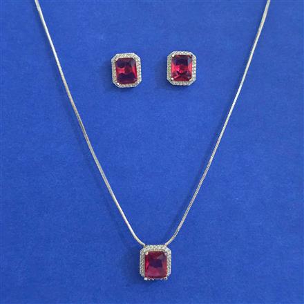 American Diamond Classic Pendant Set with Rhodium Plating